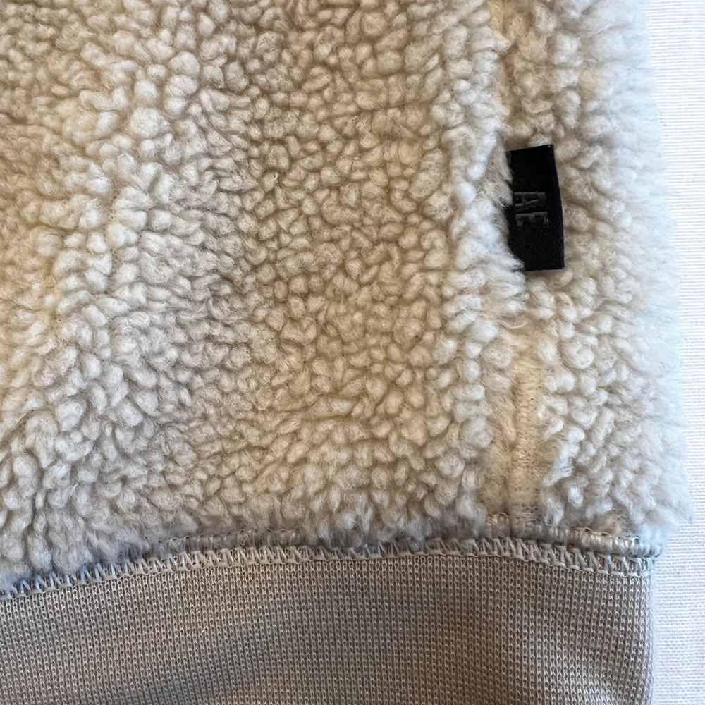 American Eagle Navy Tan‎ Gray Color Block Sherpa Fleece Men's Hoodie Size XL - Picture 8 of 10